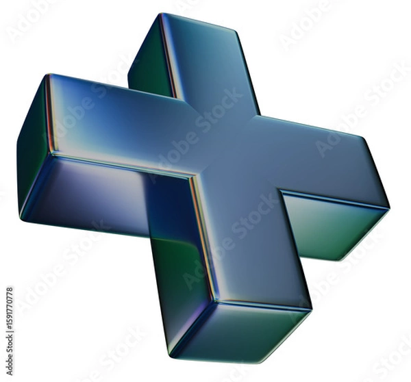 Obraz Plus sign 3D Iridescent Chrome Metallic Abstract Shape