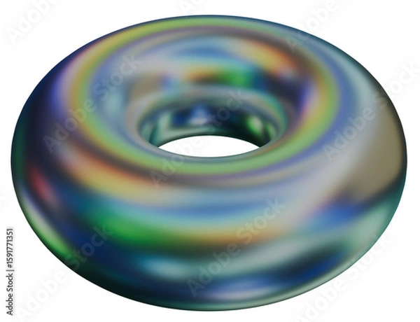 Obraz Torus 3D Iridescent Chrome Metallic Abstract Shape