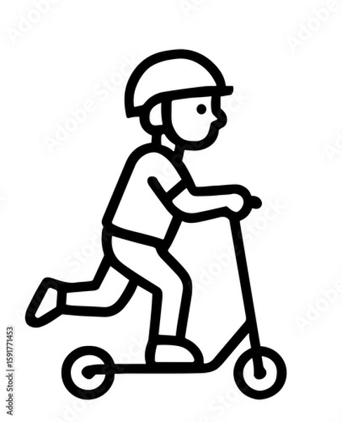 Fototapeta Boy riding scooter in a playful manner with helmet on  