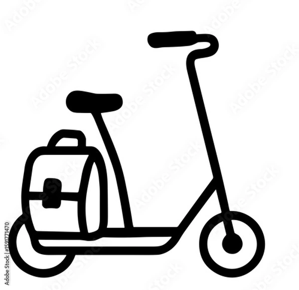 Fototapeta Electric scooter with backpack in simple line art style  