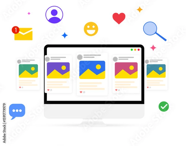 Obraz  Internet and social media posting concept design with colorful shapes, modern transparent png
