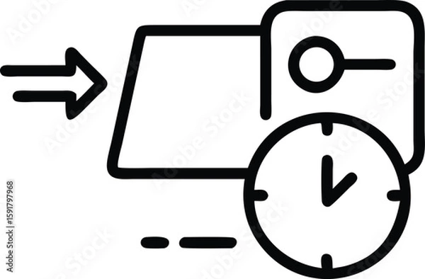 Fototapeta Black outline icon of a digital clock with an arrow pointing to a checkout symbol time