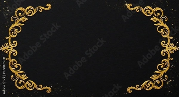 Obraz A black background with golden floral ornaments framing the top left and right corners of the image
