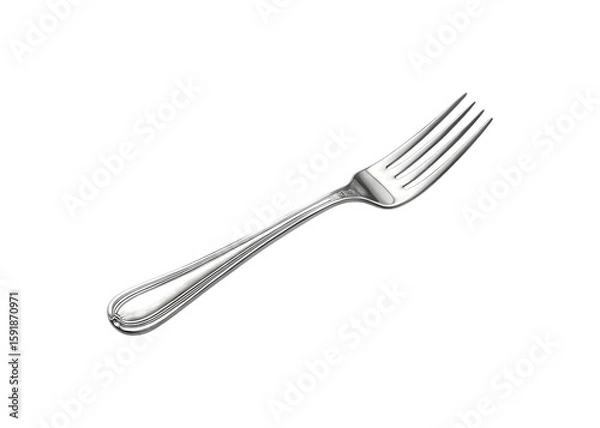 Obraz Elegant silver dining fork with ornate handle isolated on transparent background