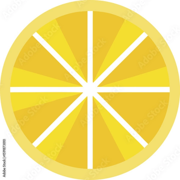 Fototapeta Round Lemon Slice Icon in Yellow with Geometric Sections