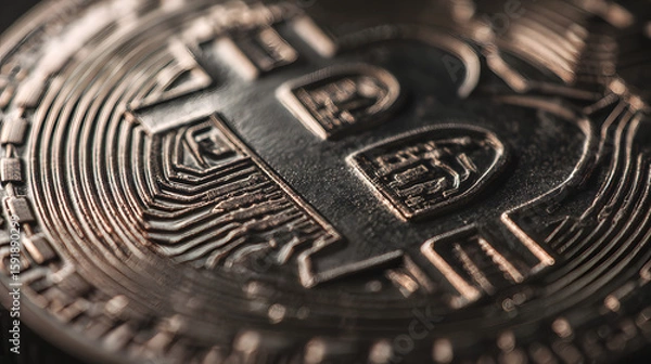 Fototapeta Close-up of a Bitcoin: A Detailed Look at the Cryptocurrency