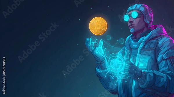 Fototapeta Cyberpunk Bitcoin: Digital Currency in a Futuristic World