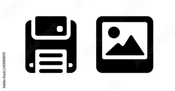 Fototapeta Retro Data Storage: Floppy Disk and Digital Image Icon Set