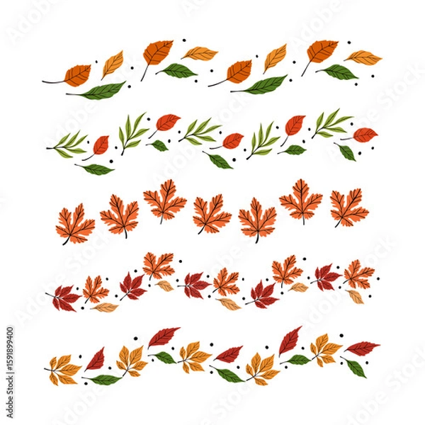 Fototapeta Autumn Leaves Seamless Decorative Borders Vector Set 