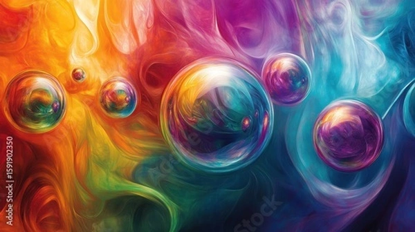 Fototapeta Colorful abstract background with vibrant smoke and bubbles.