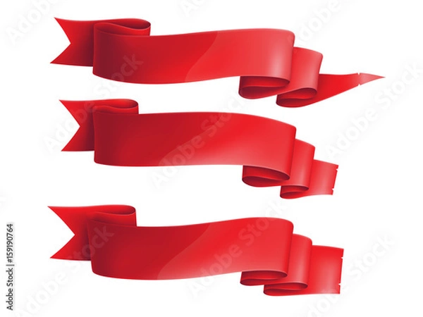 Obraz Red ribbons horizontal banners set flat isolated on on the white background vector illustration