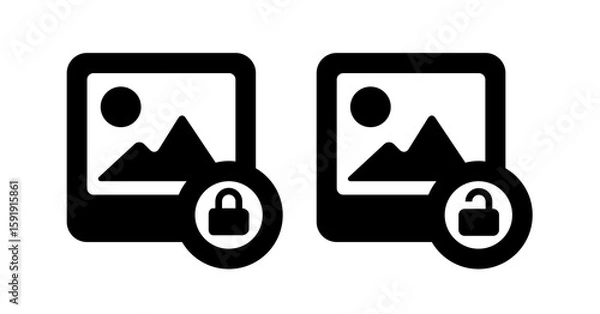 Fototapeta Black and white image lock and unlock icons: secure and insecure photo access.