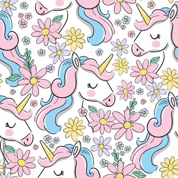 Obraz Seamless Pattern with Cute Unicorn Vector Illustration