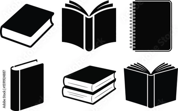 Fototapeta Book silhouette vector set with classic and modern book icons