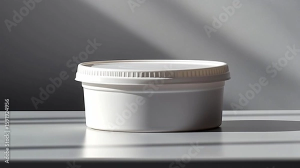 Obraz Plastic round container with lid on clean surface suitable for food storage, delivery, or packaging mockup.