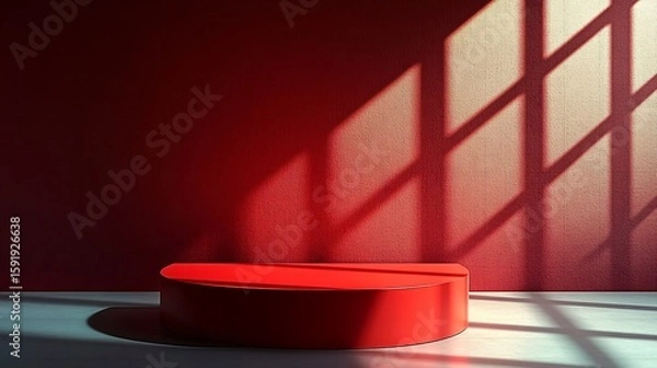 Obraz Minimal red podium under natural window light on clean background for branding or product mockup.
