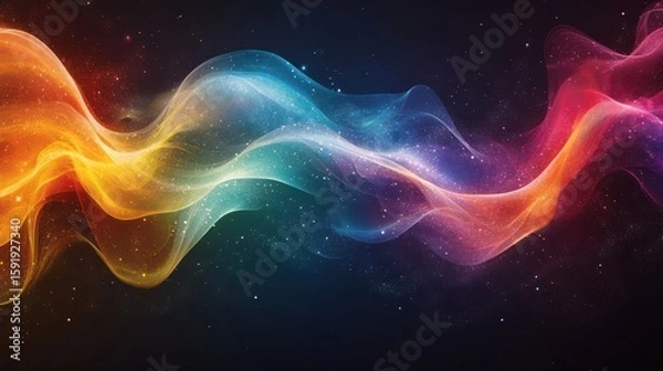 Fototapeta Abstract cosmic waves of vibrant color flow across a dark background
