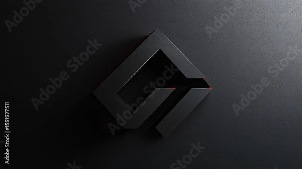 Fototapeta Dark, geometric logo design, 3D rendered on a textured, dark background.
