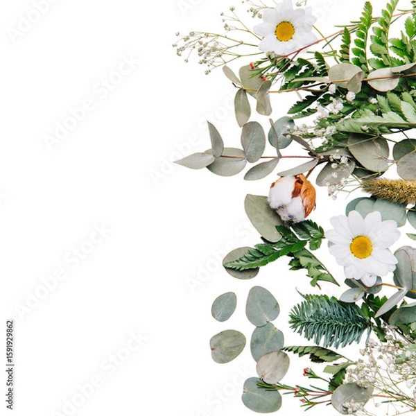 Fototapeta Natural Botanical Composition with Wildflowers and Eucalyptus