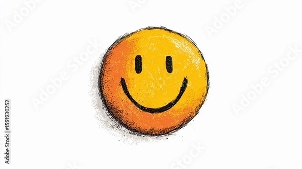 Fototapeta Bright yellow smiley face with a hand-drawn look, evoking happiness and positivity in a cheerful design suitable for various contexts