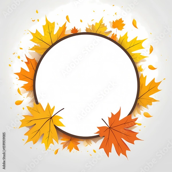 Fototapeta Autumn Leaves Circle Frame  Fall Maple Leaf Border on White Background