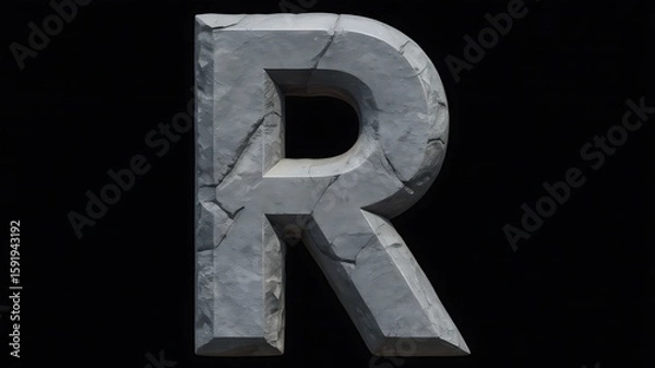 Fototapeta Stone letter r alphabet rock font typography design element on black background image