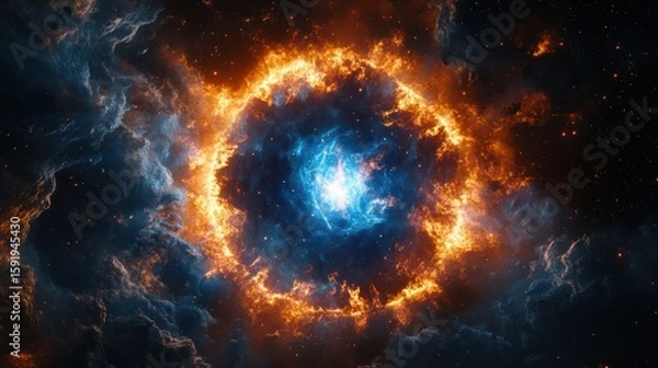 Fototapeta A fiery cosmic ring encircles a brilliant blue nebula in deep space.