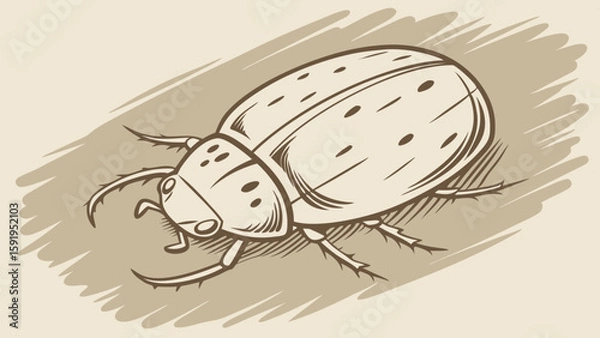 Fototapeta Vector Detailed beetle is depicted, showcasing its unique features and textures
