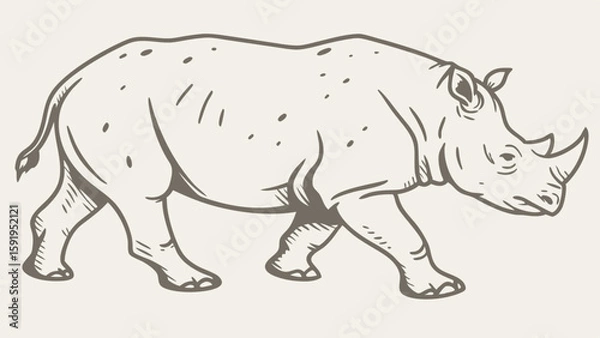 Fototapeta Vector Detailed rhinoceros walking gracefully, showcasing its unique features