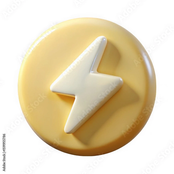 Fototapeta 3d render of a yellow circle icon with a lightning bolt symbol on black background