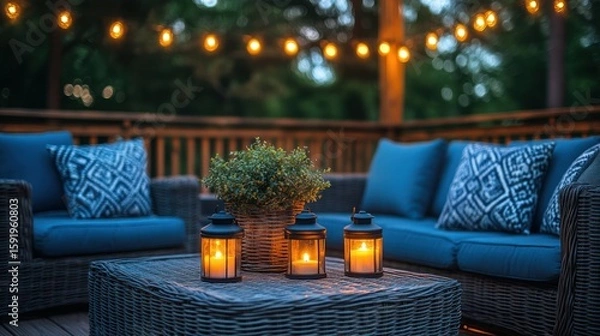 Fototapeta Serene Evening on a Cozy Patio with Lanterns