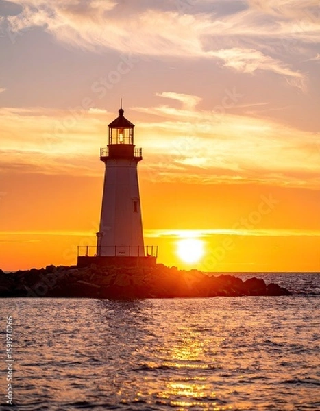 Obraz Lighthouse at sunset over water (1)
