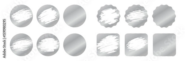 Fototapeta Silver scratch cards, scraped texture effect. Vector set of metallic scratch-off templates for lotteries, prize money, and discount coupons. Isolated on transparent background.