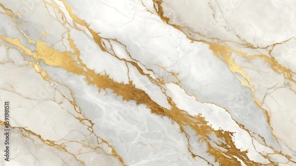 Fototapeta Elegant white and gold marble texture with golden splashes, ideal for high-end tiles, packaging, or digital backgrounds