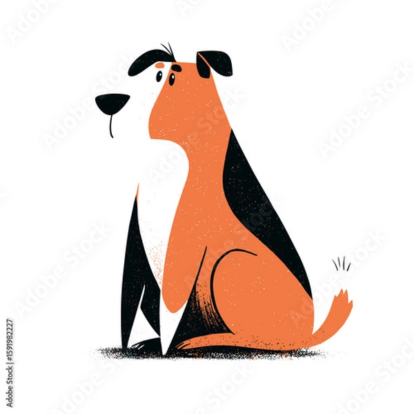 Fototapeta Hand drawn flat vector illustration of a dog sitting with expression  