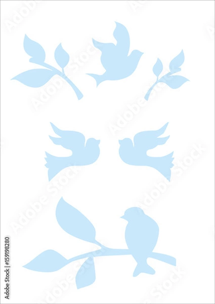 Fototapeta иллюстрация с птицами на ветках, силуэт элементов природы