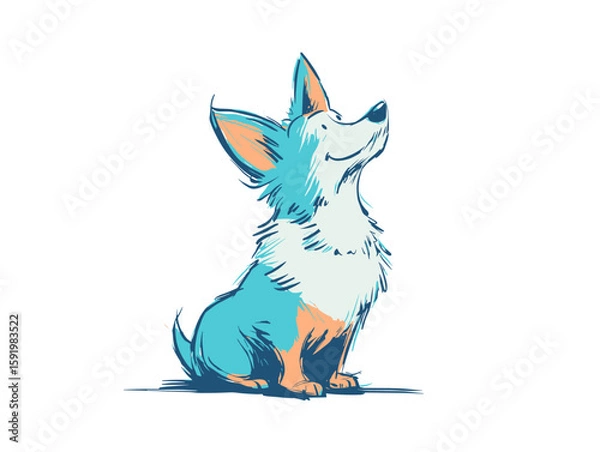 Fototapeta Hand drawn flat vector illustration of a corgi sitting happily  