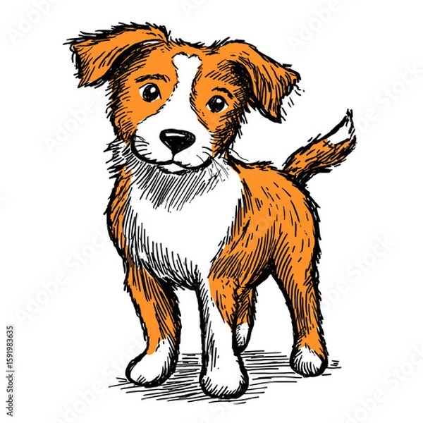 Fototapeta Hand drawn flat vector illustration of a dog standing with a playful look  