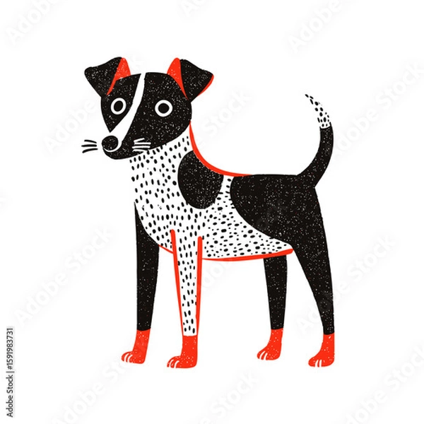 Fototapeta Hand drawn flat vector illustration of a dog standing with a playful expression  