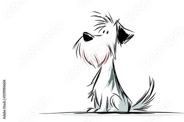 Fototapeta Hand drawn flat vector illustration of a dog sitting and looking curious  