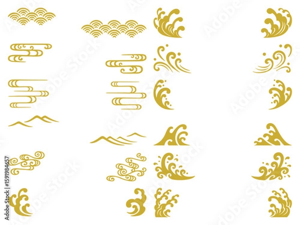 Obraz 金色の和風の波の見出し飾りセット