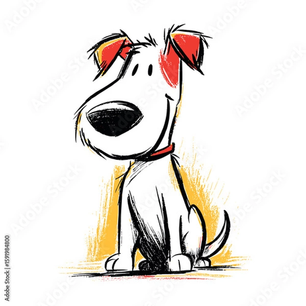 Fototapeta Hand drawn flat vector illustration of a dog in a playful pose  