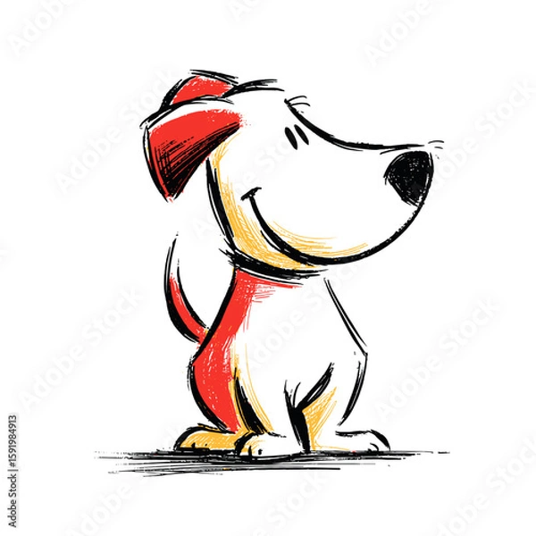 Fototapeta Hand drawn flat vector illustration of a smiling dog in profile  