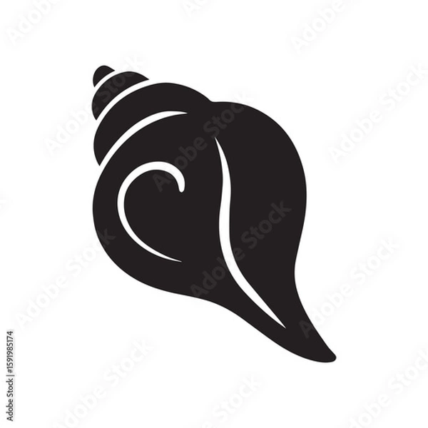 Obraz Stylized black silhouette of conch shell with swirl detail
