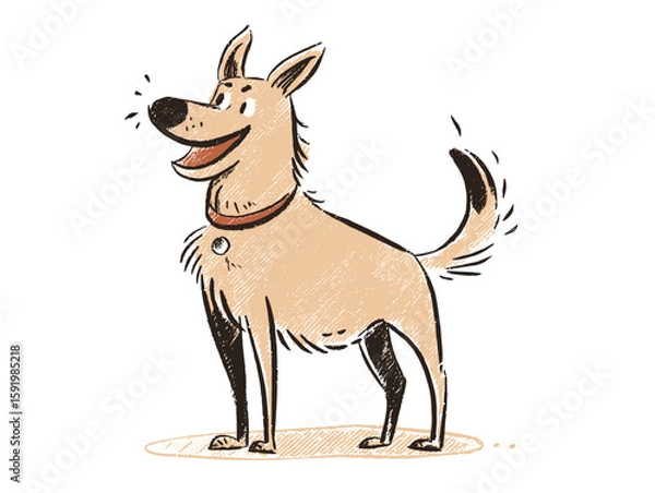 Fototapeta Cheerful dog standing with a happy expression in hand-drawn style  
