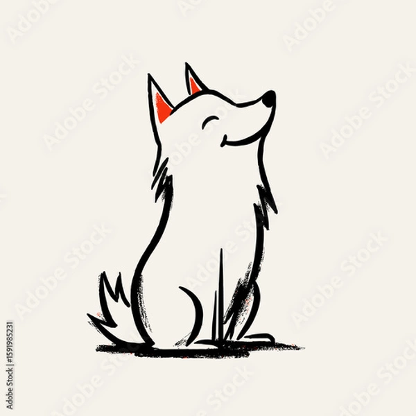 Fototapeta Happy smiling dog with a playful expression in line art style  