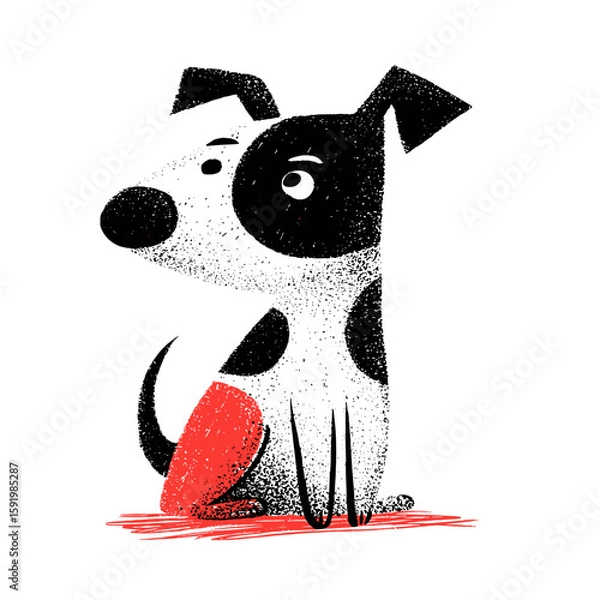 Fototapeta Hand drawn flat vector illustration of a dog sitting with a curious expression  