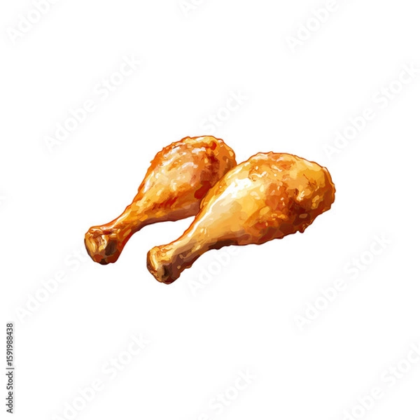 Fototapeta Juicy Fried Chicken Drumstick with Crispy Texture Isolated on White Background