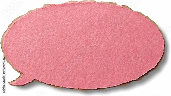 Fototapeta Pink blank cut out cardboard paper speech bubble with round rounded corners rough edges, copy space for text on transparent png background design element. cardboard edge. Illustration