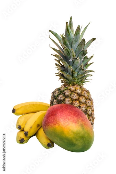 Fototapeta Exotic Summer Fruits Composition with Pineapple, Mango, and Banana